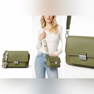 NWOB Michael Kors Leather Bradshaw Crossbody Bag | Double Strap (Olive Green)